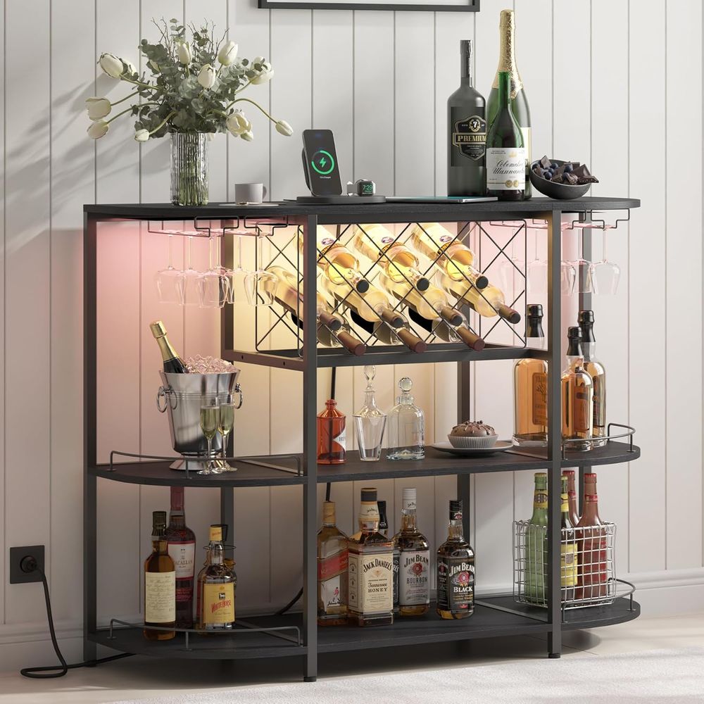 Coffee & Tea Collective - Black 3-Tier Coffee Table with Wine