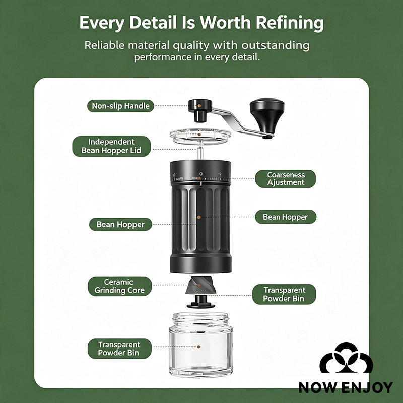 NOW ENJOY Manual Coffee Grinde - đánh giá và giá Burr Hand Grinder
