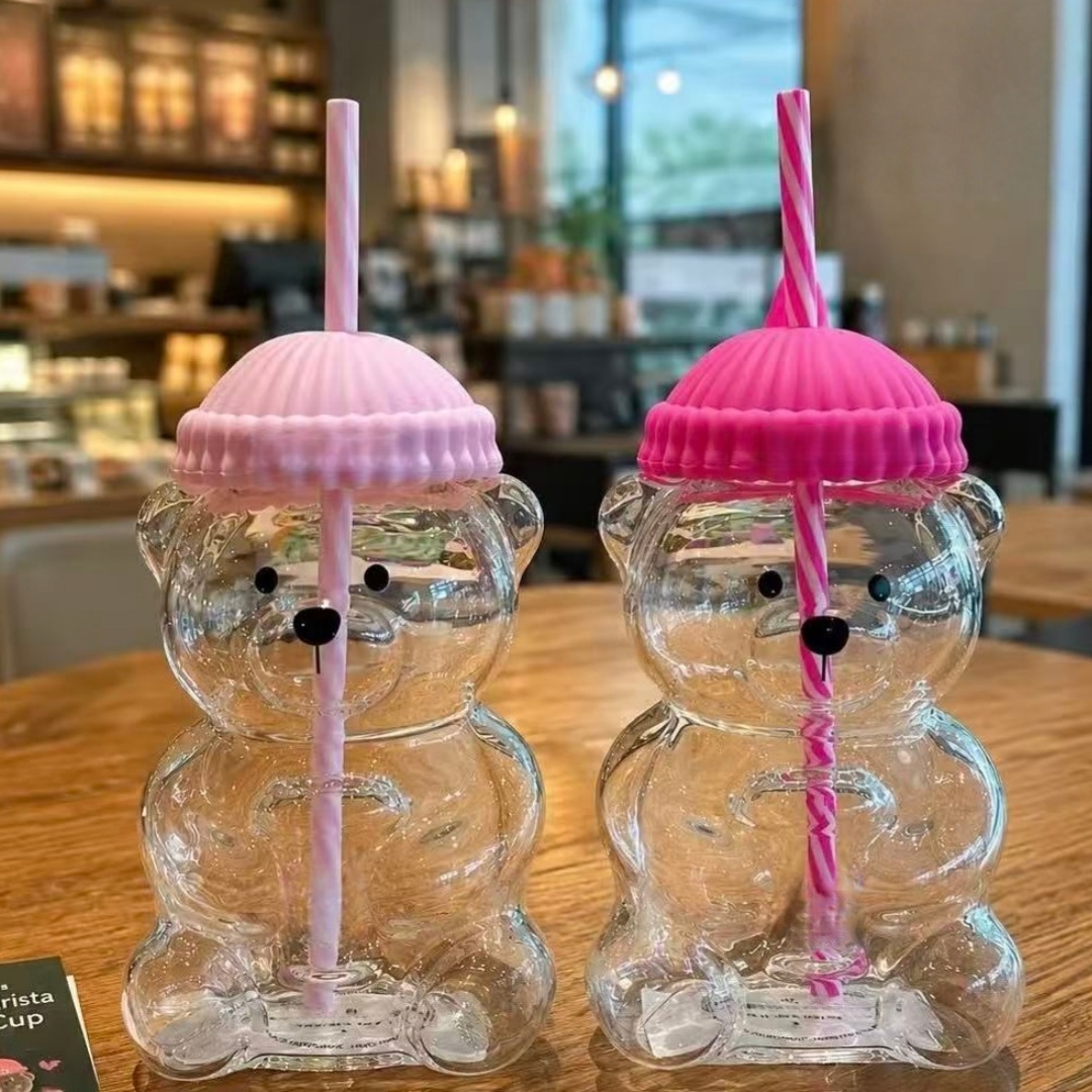 Bk Bear Shaped Glass Straw Cup - đánh giá và giá Coffee Tea Shop