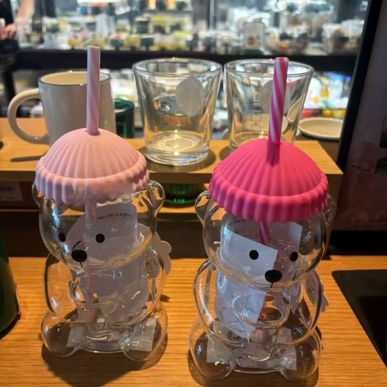 Bk Bear Shaped Glass Straw Cup - đánh giá và giá Coffee Tea Shop
