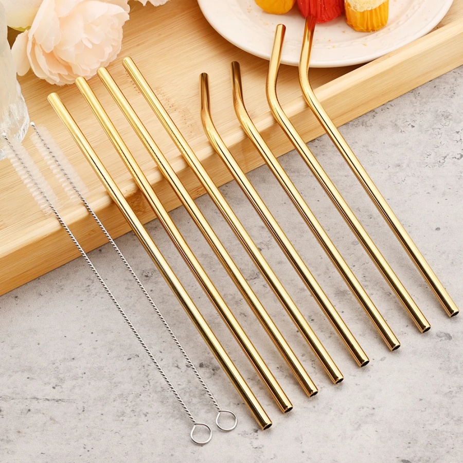 4pcs reusable gold straws milk - đánh giá và giá Coffee Tea Shop