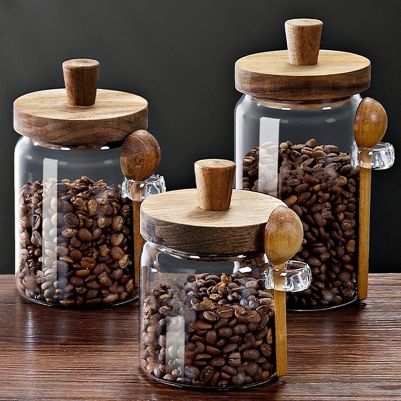 ABJI-Glass Jar With Wooden Lid - đánh giá và giá Coffee Tea Sugar Canister Set