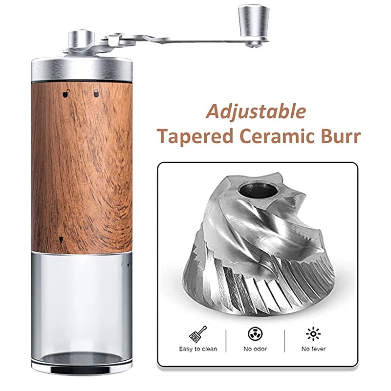Portable Wood Grain Hand Coffe - đánh giá và giá Burr Hand Grinder