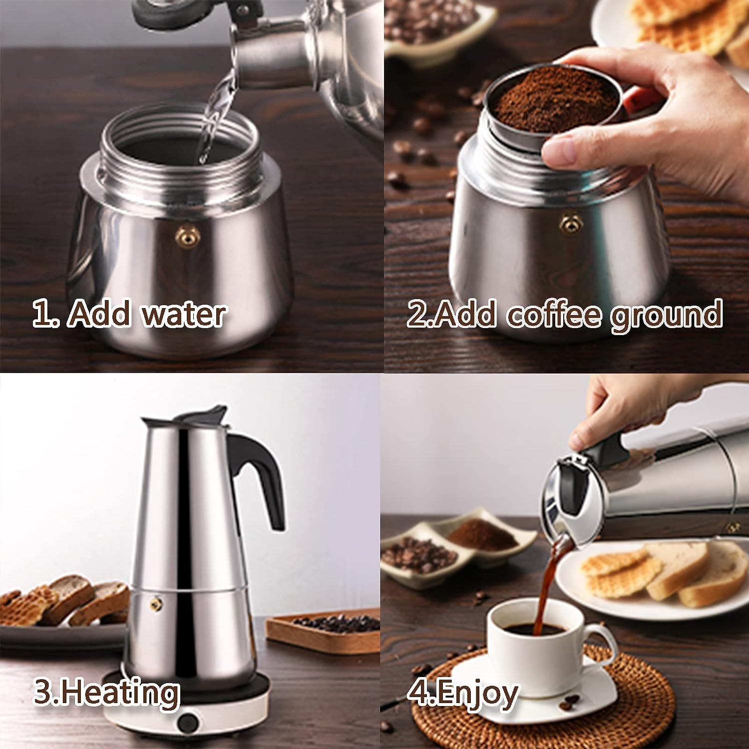 4/6/9 ly Moka nồi Caffe máy Es - đánh giá và giá Coffee Tea Chocolate