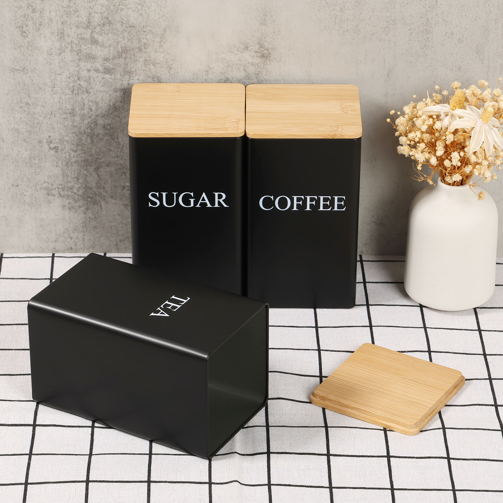 Coffee Bean Storage Jar Metal  - đánh giá và giá Coffee Tea Sugar Canister Set